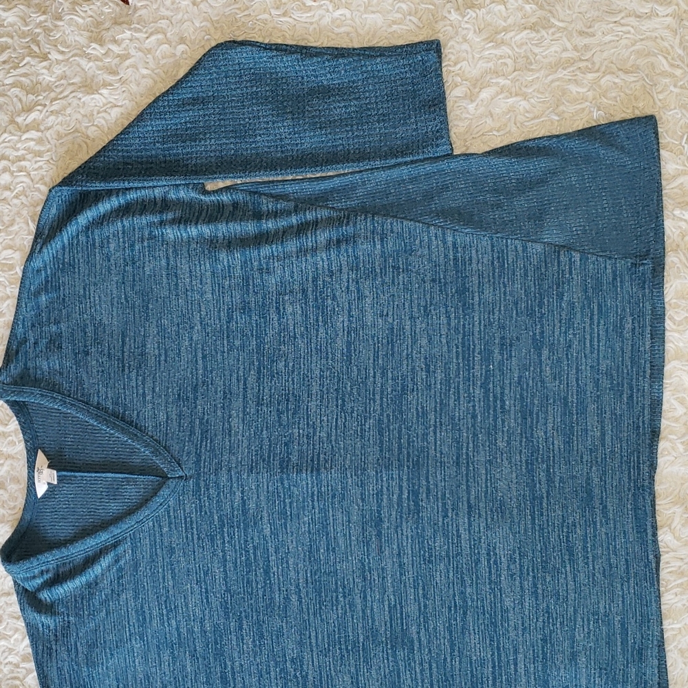 Terra & Sky Teal V Neck Knit 3/4 Sleeve 1X - Picture 4 of 10
